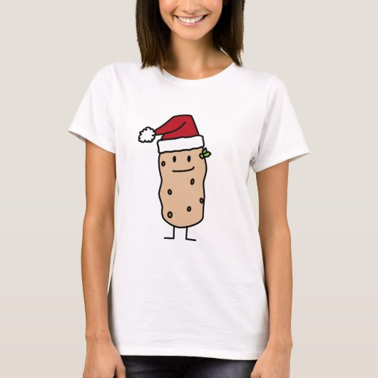 幸せなクリスマスのサンタの帽子を身に着けているポテトのポテト Tシャツ (正面)