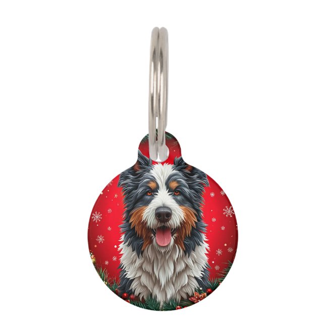 幸せなクリスマスの犬 ペット　ネームタグ (正面)