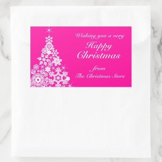 幸せなクリスマススノーフレークの木のギフトラベルピンク 長方形シール (バッグ)