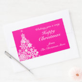 幸せなクリスマススノーフレークの木のギフトラベルピンク 長方形シール (封筒)