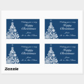 幸せなクリスマススノーフレークの木のギフトラベル青 長方形シール (シート)