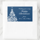 幸せなクリスマススノーフレークの木のギフトラベル青 長方形シール (バッグ)