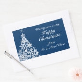 幸せなクリスマススノーフレークの木のギフトラベル青 長方形シール (封筒)