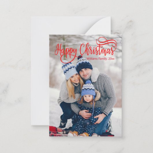 幸せなクリスマスレッド書道の家族の写真 ノートカード (正面)