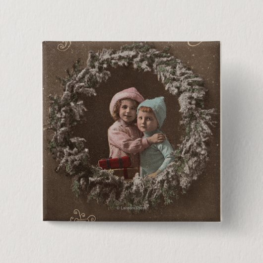 幸せなクリスマス小さな子供たち 缶バッジ (正面)