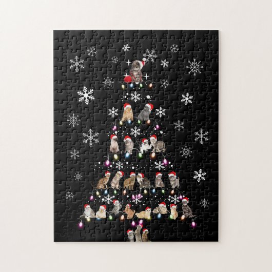 幸せなクリスマス |かわいい猫クリスマスツリー ジグソーパズル (縦)