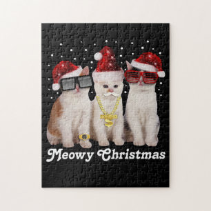幸せなクリスマス  サンタクロースのかわいい猫 ジグソーパズル