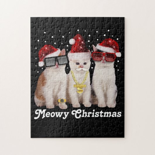 幸せなクリスマス |サンタクロースのかわいい猫 ジグソーパズル (縦)