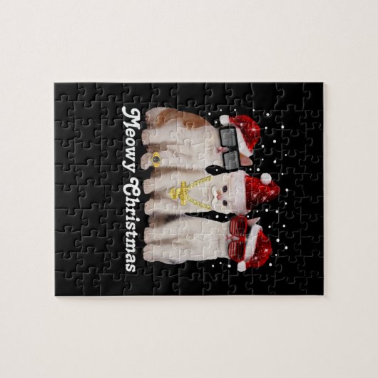 幸せなクリスマス |サンタクロースのかわいい猫 ジグソーパズル (横)