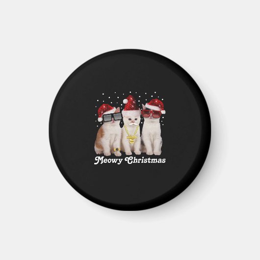 幸せなクリスマス |サンタクロースのかわいい猫 マグネット (正面)