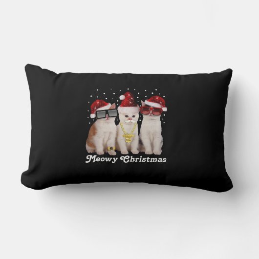 幸せなクリスマス |サンタクロースのかわいい猫 ランバークッション (正面)