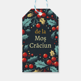 幸せなクリスマス - ルーマニア語 - サンタクロースのリース ギフトタグ