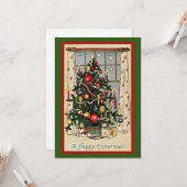 幸せなクリスマス、ヴィンテージイラストレーション。 カード (正面/裏面インサイチュ)