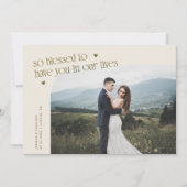 幸せなクリーム色の結婚式の写真 サンキューカード (正面)