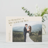 幸せなクリーム色の結婚式の写真 サンキューカード (スタンド正面)