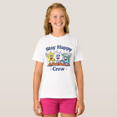 幸せなクルー かわいい子供 カートゥーン 星 雲 地球 Tシャツ (正面フル)