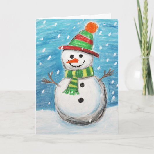 幸せなクレヨンの雪だるま クリスマスカード カード (正面)