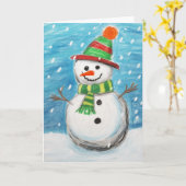 幸せなクレヨンの雪だるま クリスマスカード カード (黄色い花)