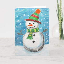 幸せなクレヨンの雪だるま クリスマスカード カード