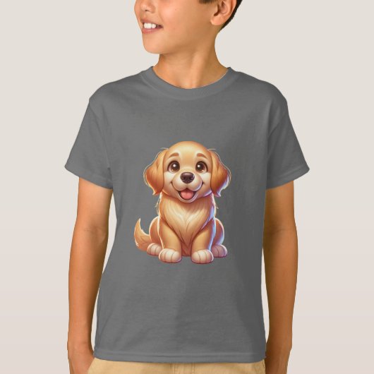 幸せなゴールデンドッグの子犬 | かわいい犬好きのデザイン Tシャツ (正面)