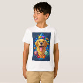 幸せなゴールデンレトリバーの犬のキャラクター Tシャツ (正面フル)