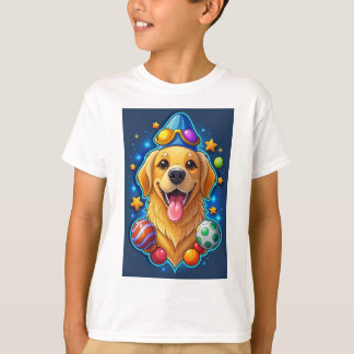 幸せなゴールデンレトリバーの犬のキャラクター Tシャツ