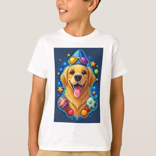 幸せなゴールデンレトリバーの犬のキャラクター Tシャツ (正面)
