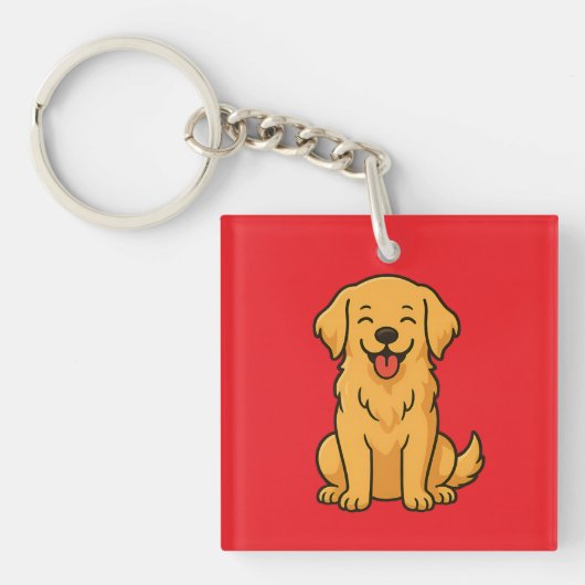 幸せなゴールデンレトリバーの犬 - かわいい面白いペット キーホルダー (正面)