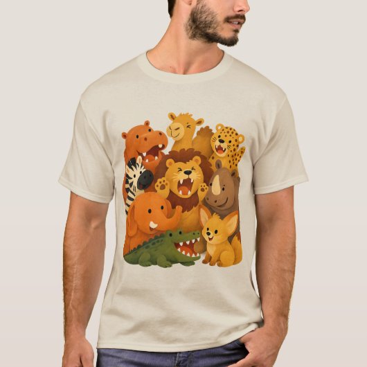 幸せなサファリの動物の友達 Tシャツ (正面)