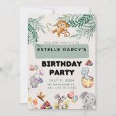 幸せなサルと美しい動物の誕生日 招待状 (正面)