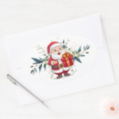 幸せなサンタとユーカリの楕円形ステッカー 楕円形シール (封筒)