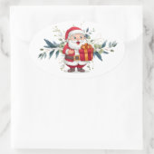 幸せなサンタとユーカリの楕円形ステッカー 楕円形シール (バッグ)