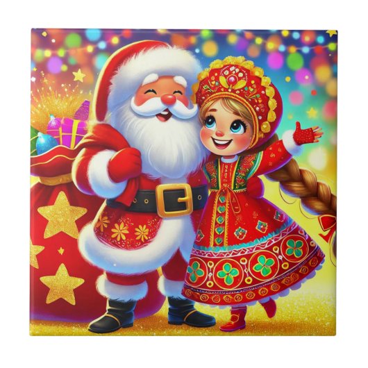 🎄 幸せなサンタのクリスマスの輝き ❄️ 祝祭のホリデー タイル (正面)