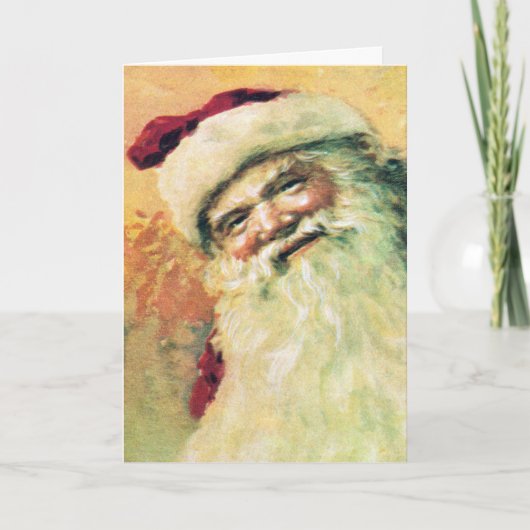 幸せなサンタのメリークリスマスのヴィンテージ シーズンカード (正面)