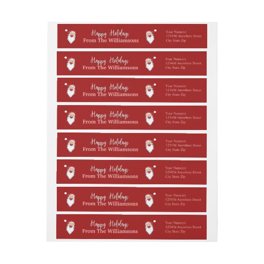 幸せなサンタの幸せな休日の赤の差出人住所 ラップアラウンドラベル (シート)