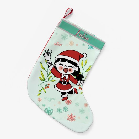 幸せなサンタガール スモールクリスマスストッキング (正面 (吊り時))