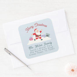 幸せなサンタ クリスマス 返送先ラベル スクエアシール