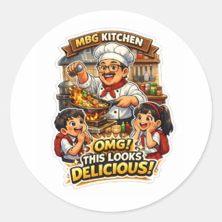 幸せなシェフが美味しい料理を作るキャラクターステッカー ラウンドシール
