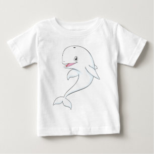 幸せなシロイルカのクジラの漫画 ベビーTシャツ