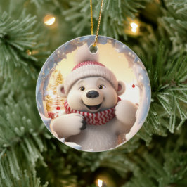 幸せなシロクマ。クリスマスのシロクマ。 セラミックオーナメント