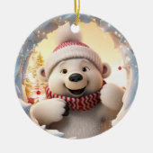 幸せなシロクマ。クリスマスのシロクマ。 セラミックオーナメント (正面)
