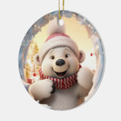 幸せなシロクマ。クリスマスのシロクマ。 セラミックオーナメント (左)