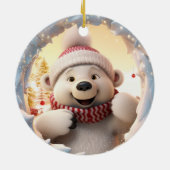 幸せなシロクマ。クリスマスのシロクマ。 セラミックオーナメント (裏面)