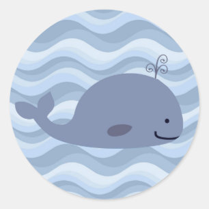 幸せなシロナガスクジラのステッカー ラウンドシール