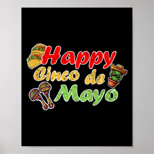 幸せなシンコデマヨ 笑うメキシコのお祝い ポスター (正面)