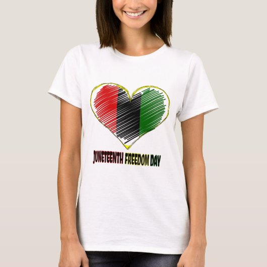 幸せなジュネクチアフリカ国旗のハート Tシャツ (正面)