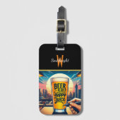 幸せなジュースを一口に楽しめる街並み夕日 ラゲッジタグ (正面縦)