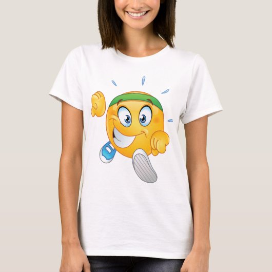 幸せなジョギング絵文字漫画ランナー Tシャツ (正面)