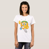 幸せなジョギング絵文字漫画ランナー Tシャツ (正面フル)