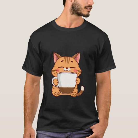 幸せなジンジャーキャットが抱きしめるコーヒーマグ 平和✨🐾☕ Tシャツ (正面)